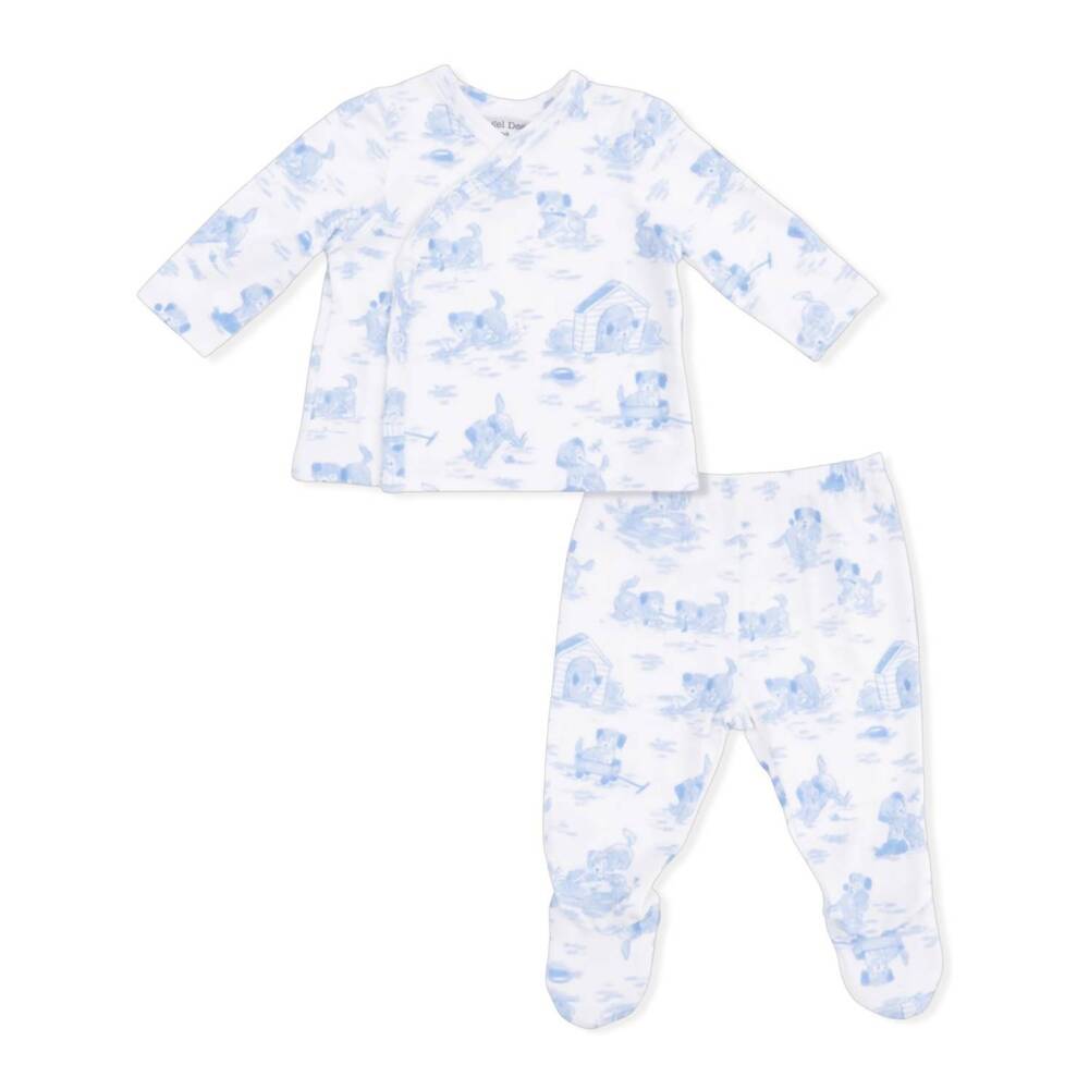 NEW ANGEL DEAR kids puppy toile take me home with convertible pant set in blue b